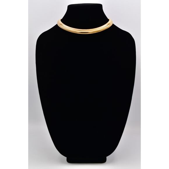 Vintage Chunky Choker Tuba Statement Necklace Gold Tone Bold Retro 80s BinBQ - Picture 2 of 12